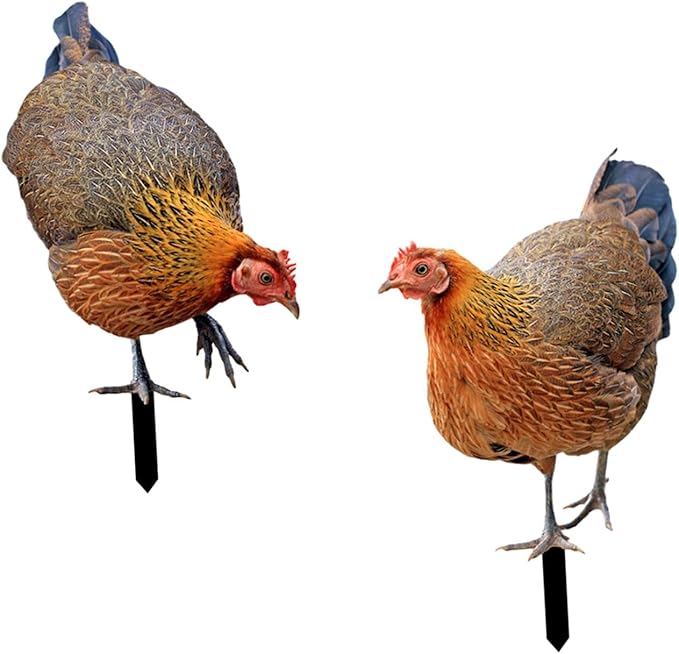 Garden Rooster Stake Hen Ornaments Decorative Figures Gift Figurines Animal Statue Stakes Realistic Chicken Sculpture for Farm Patio Outdoor, AB