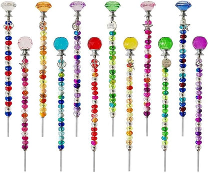 290Pcs Beaded Garden Stakes Kit - DIY Fairy Wand Garden Stake Beads Kit with 240 Colorful Large Hole Beads, Fairy Garden Accessories Outdoor for Different Festivals (6Diamonds & 6Balls)