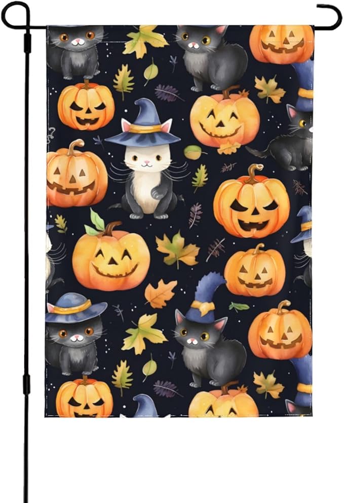 Halloween Pumpkin Cat Garden Flag Vertical 12x18 Inch Small Fall Thanksgiving Yard Flag Yard Seasonal Holiday Outdoor Decor