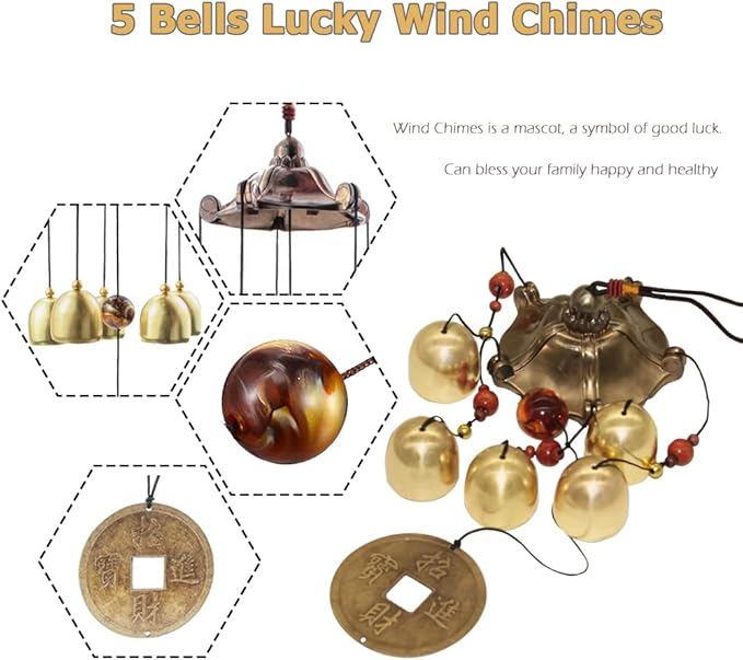 Hooshing Lucky Wind Chimes Tiny Metal Garden Bells Feng Shui Chimes for Home Outdoor Garden Patio Hanging Decor Gift