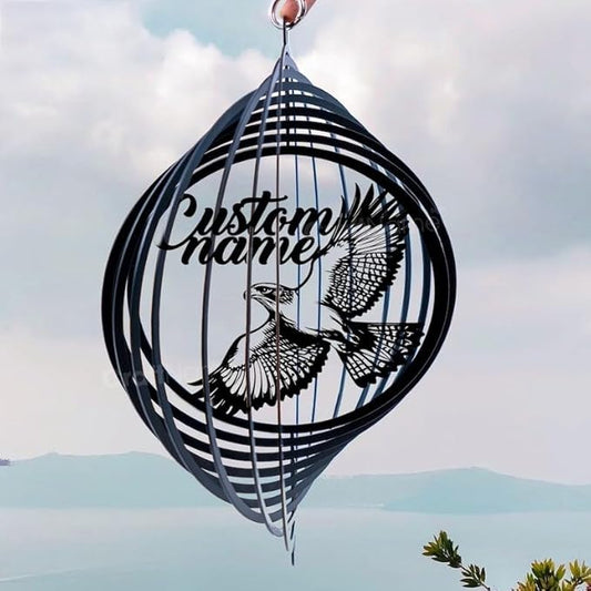 Personalized Hawk Metal Wind Spinner, Custom Hanging Decoration for Outdoor Spaces, Kinetic Bird Sculpture, Nature Lover Gift (Hawk Garden Wind Spinner)