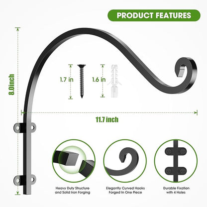 6Pack Heavy Duty Hanging Plant Brackets for Plants Basket Outdoor and Indoor, 12Inch Hanging Brackets Outdoor, 80lbs Holds Metal Plant Hanger Wall Hooks for Hanging Flower Pot Bird Feeder Lanterns