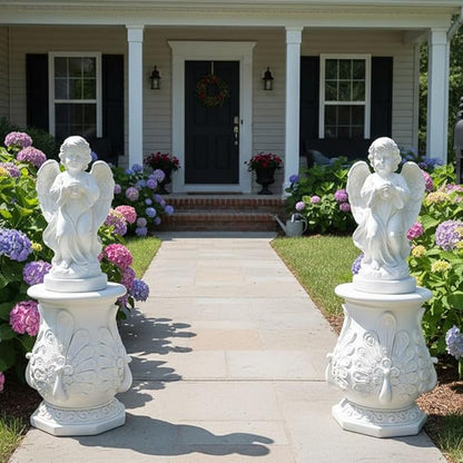 Decorative Roman Column Pedestal, English Rosette Indoor Outdoor Sculptural Garden Plinth Base Statue Riser, Weatherproof Sturdiness Plinth Base Statue Riser for Statues, Flower Pots, Decor, Cast Stone Resin (1458)