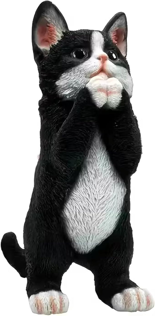 Praying Tuxedo Statues Outdoor Decorative, Cat Memorial Statue for Yard Lawn Patio Porch, Garden Pet Grave Marker Figures, 5.3" L x 3.7" W x 9.1" H