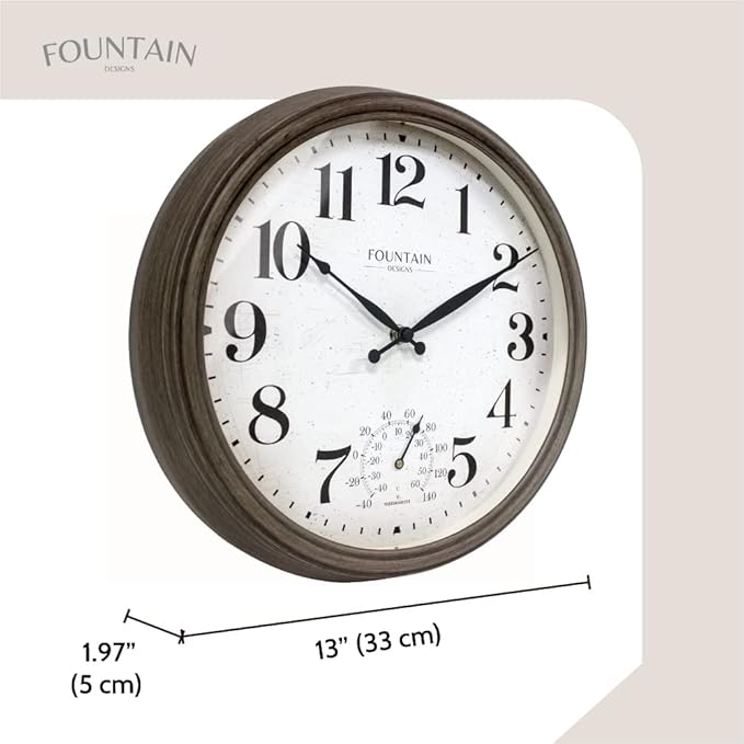 13" Maison in/Outdoor Clock with Thermometer, 2 in One Weather Station - Gray Oak Finish (Weather Thermometer/Wall Decoration)