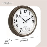 13" Maison in/Outdoor Clock with Thermometer, 2 in One Weather Station - Gray Oak Finish (Weather Thermometer/Wall Decoration)