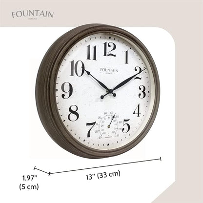 13" Maison in/Outdoor Clock with Thermometer, 2 in One Weather Station - Gray Oak Finish (Weather Thermometer/Wall Decoration)