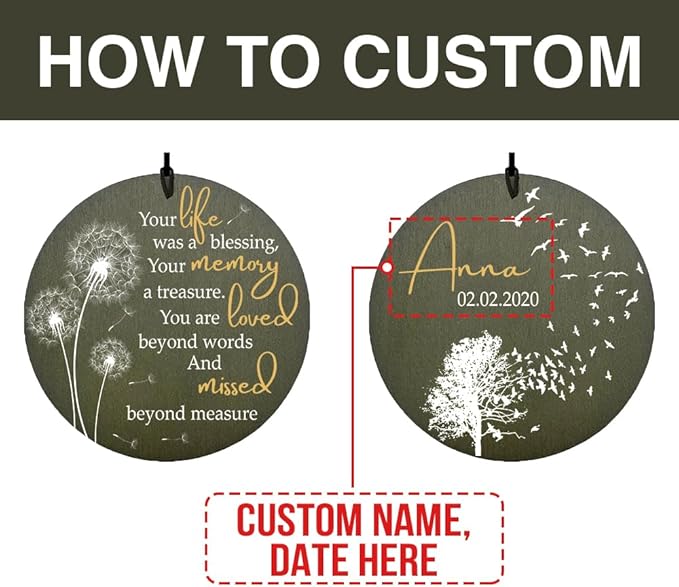 Personalized Memorial Wind Chimes, Sympathy Gifts Wind Chimes, 36inch Custom Name Pass Away, Dandelion Wind Chime for Loss of Loved One, Loving Memory (Produced in USA)