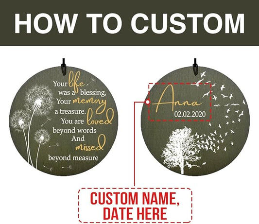 Personalized Memorial Wind Chimes, Sympathy Gifts Wind Chimes, 36inch Custom Name Pass Away, Dandelion Wind Chime for Loss of Loved One, Loving Memory (Produced in USA)