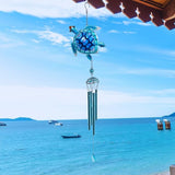 Comfy Hour 35" x 5" Sea Turtle Metal Art Wind Chime, Decorative Glass and Metal Hanging Windbell for Coastal Garden, Artisan Crafted Ocean Theme Decor for Beach House & Patio, Blue, 1 Piece
