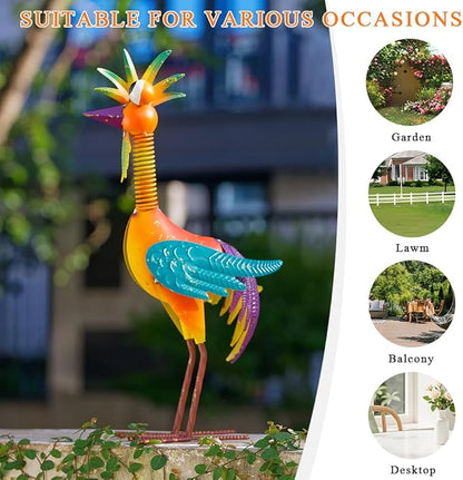 Metal Wacky Rooste Garden Statue, Rooster Decor Yard Statue Decorations Outdoor, Chicken Yard Art for Outside, Patio, Backyrad, Lawn (Orange)