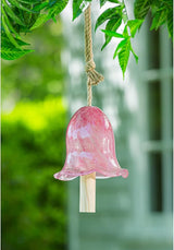 Evergreen Colorful Art Glass Bell Wind Chime | Pink| Solid Wood Striker | Natural Deep Tone | 7 Inches Tall | Beautiful Gift for Patio, Garden, Outdoor Home décor