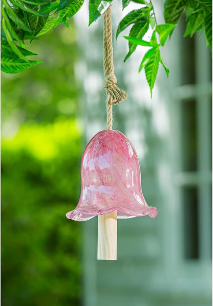 Evergreen Colorful Art Glass Bell Wind Chime | Pink| Solid Wood Striker | Natural Deep Tone | 7 Inches Tall | Beautiful Gift for Patio, Garden, Outdoor Home décor