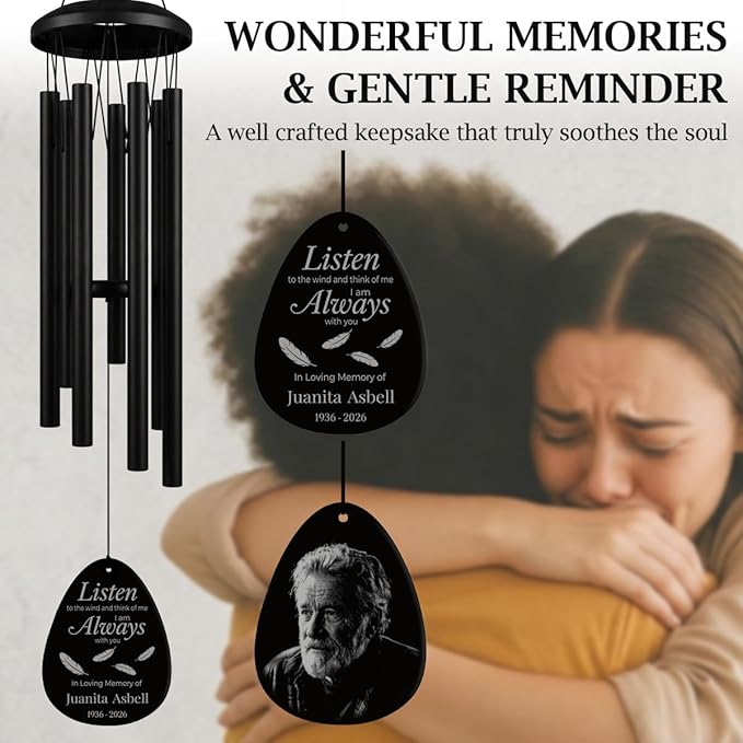 Personalized Memorial Wind Chimes for Outside Custom Photo with Name & Date, in Loving Memory - Sympathy Gifts - Keepsake Loss of Beloved One