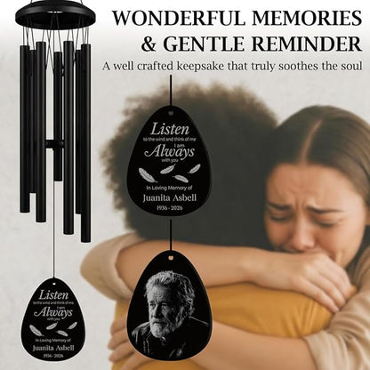 Personalized Memorial Wind Chimes for Outside Custom Photo with Name & Date, in Loving Memory - Sympathy Gifts - Keepsake Loss of Beloved One