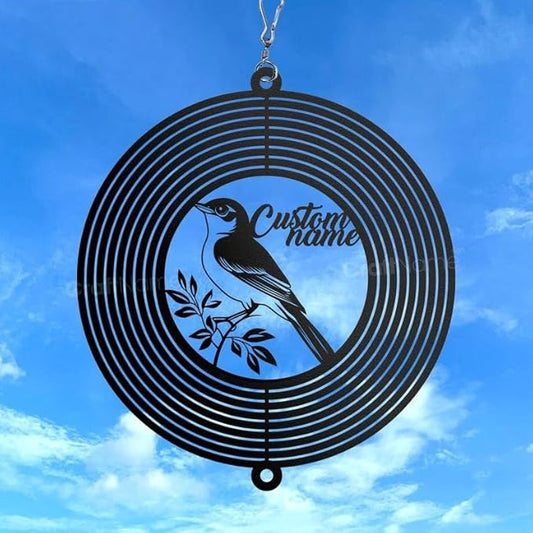 Personalized Nightingale Metal Wind Spinner, Custom Outdoor Ornament for Yard Display, Kinetic Bird Sculpture, Musical Gift (Nightingale Garden Wind Spinner)