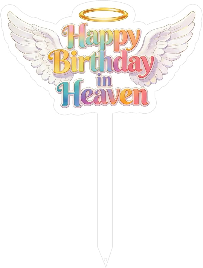 Happy Birthday Grave Decorations, Grave Marker Metal Memorial Remembrance Stake Decor for Garden Yard Outdoor Birthday Decoration Supplies, Heart Memorial Plaque Stake