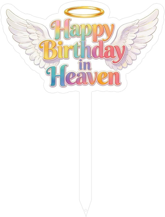 Happy Birthday Grave Decorations, Grave Marker Metal Memorial Remembrance Stake Decor for Garden Yard Outdoor Birthday Decoration Supplies, Heart Memorial Plaque Stake
