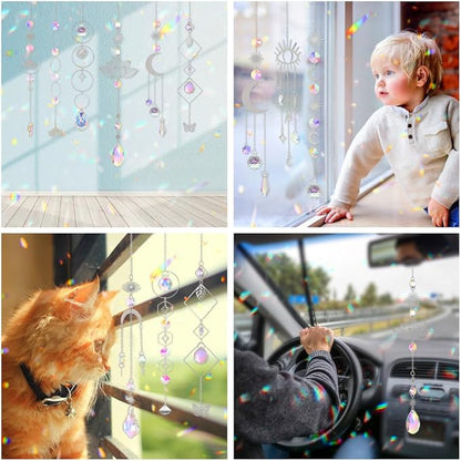 Sun Catchers, 10 Pcs Crystal Suncatcher Prism Hanging Kit with Chain Rainbow Maker Crystals Balls Pendants Ornaments for Indoor Window Outdoor Garden Backyard Patio Car Mirror Christmas Tree Decor