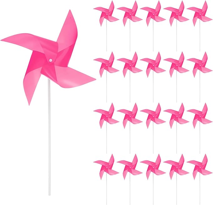 HARFINGTON 50pcs Windmills for The Yard Garden 15.7" x 9.1" 4 Leaves Pinwheels Wind Mills Spinners Windproof Waterproof Bird Devices with Stakes for Patio Decor, Pink