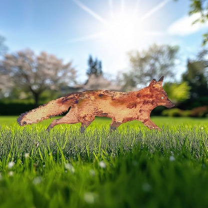 CREATCABIN Rustic Metal Fox Garden Decoration Animal Garden Statues Stakes Outdoor Rusty Fox Sculptures Figures for Patio Lawn Yard Backyard Art Decoration Housewarming Chocolate Color 6.1 x 12 inch