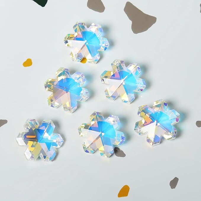 Pack of 20 AB Colors Crystal Snowflake Crystal Suncatcher - Rainbow Maker Hanging Crystals Prisms for Windows Hanging Ornament Chandelier Crystals Replacement Christmas Home Decor