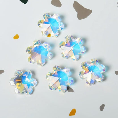 Pack of 20 AB Colors Crystal Snowflake Crystal Suncatcher - Rainbow Maker Hanging Crystals Prisms for Windows Hanging Ornament Chandelier Crystals Replacement Christmas Home Decor
