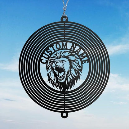 Personalized Lion Metal Wind Spinner, Custom Hanging Sculpture for Outdoor Display, Kinetic Garden Ornament, Strength Symbol Gift (Lion Garden Wind Spinner)
