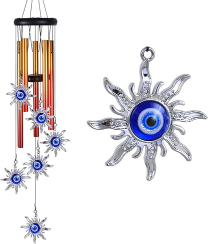 Blue Evil Eye Sun Wind Chimes Outdoor Decor, Mobile Sun Evil Eye Wind Catcher, Evil Eye Sun Wind Bells, Sun Blue Evil Eye Amulet Wind Chimes for Home, Gift for Mom, Balcony, Patio, Garden Decoration