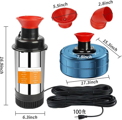 Pond Fountain Aerator, 1HP 110V 15000 GPH Stainless Steel Floating Pump w/100ft Cord – Aerator for Ponds, Lakes, Water Gardens