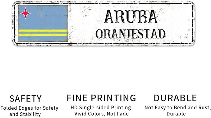 Personalized Aruba Street Sign Aruba Flag Metal Sign Capital City of Aruba Metal Sign Road Vintage Metal Wall Art Rustic Country City Indoor & Outdoor Decor for Home Man Cave Door Porch 24x6inch