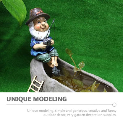Yardwe 1pc Fishing Dwarf Resin Statue Decor Ornament for Landscape Outdoor Sculpture for Lawn Decoration Unique for Home and Garden