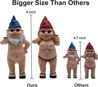MINICAR Gnome Statue Garden Outdoor Decor Set of 2, Funny Dwarf Sculptures Yard Decorations, Naughty, 8'' Tall