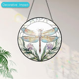 Dragonfly Stained Glass Suncatcher Window Hanging - 8” Dragonfly Flower Suncatchers for Windows Hanging - Handmade Sun Catchers Indoor Wall Decor Glass Panel Ornament Mothers Day for Mom Grandma Gift