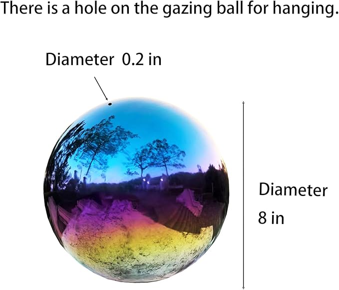 Gazing Ball for Garden Decor - 8-Inch Hollow Metal Sphere for Outdoor & Indoor Use, Patio, Yard, Flower Bed Accent Piece (Rainbow)