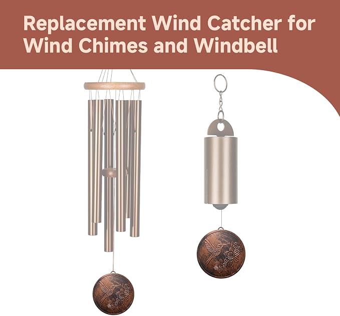 Replacement Wind Catcher, Circular Vintage Hummingbird Decor with 16.4FT Nylon Cord, 1MM Thick Metal Wind Chime Replacement Parts for Wind Chimes, Hanging Decoration Ornament for Garden, Patio, Tree