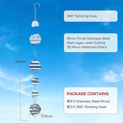 Factee Bird Deterrents for Outside, Reflective 3D Stainless Steel Wind Spinners, Garden Decor, Bird Scare Devices to Keep Woodpeckers, Pigeons Away from Your House, Patio, Orchards