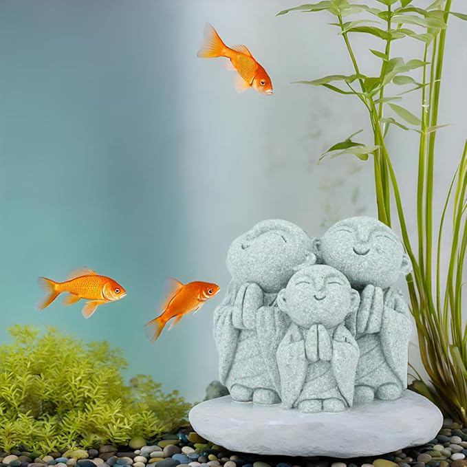 Mini Monk Buddha Statue Green Sandstone Statues Zen Monk Praying Statue Sculptures for Wealth Good Luck Feng Shui Decor Home Fish Tank Aquarium Garden (Style 1)