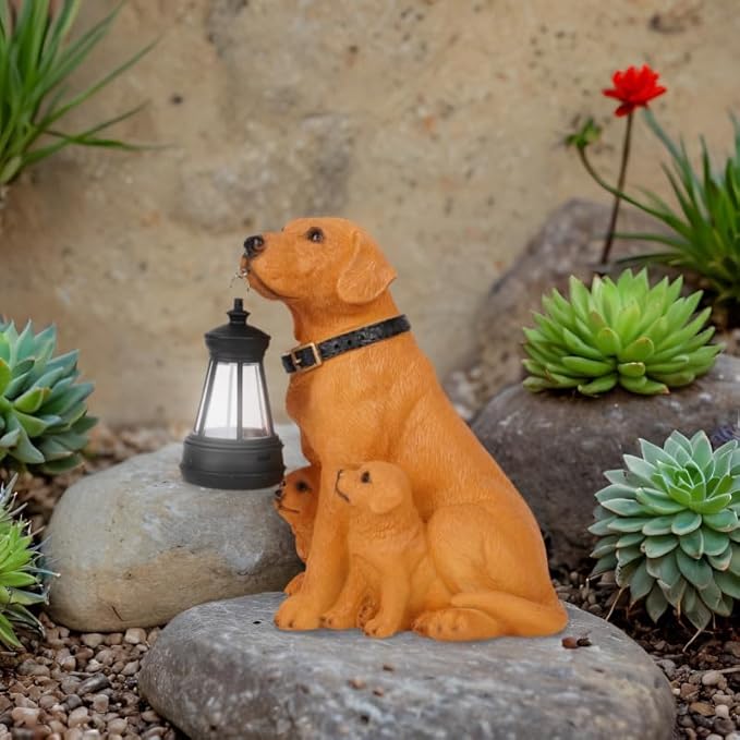 Labrador Dog Garden Statues with Solar Lantern, Outdoor Figurine Resin Sculpture Hanging Solar Power Lights for Decoration Yard Patio Balcony Lawn Ornament Art Decor, Unique Gift for Grandma Wowen Mom