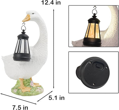 DiliComing Solar Porch Goose Statue - Outdoor Garden Decor Resin Goose Statues for Yard Lawn Patio Unique Gift Mom Grandma Women