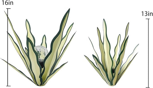 Metal Agave Plant Garden Art, 2 Pack Tequila Rustic Sculpture, Rustic Metal Agave Plants Garden Lawn Home Ornaments, for Yard Stakes, Garden Figurines, Outdoor Patio (2 PCS Green with Light)