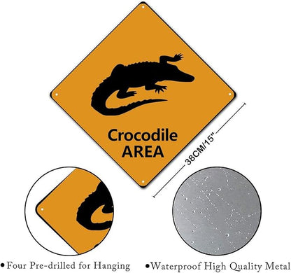 Warning Crocodile Area Aluminum Metal Sign Ocean Animal Caution Crossing Xing Street Sign Yellow Diamond Shape Funny Metal Sign For Indoor Outdoor 15x15in