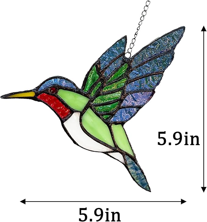 Hummingbird Stained Glass Suncatcher for Window Hanging Handmade Colorful Glass Bird Sun Catcher for Indoor Outdoor Decor,Ruby Throated Hummingbird Gift for Women,Mom,Nature Lovers
