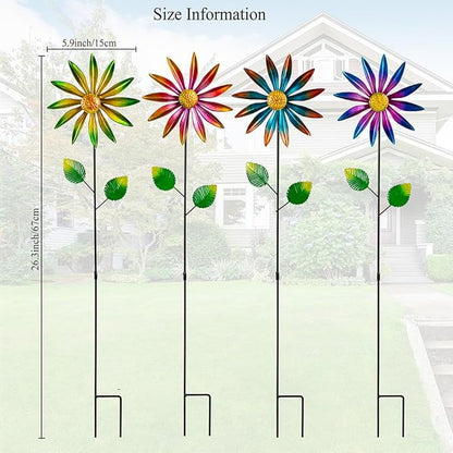 Stargarden 4Pcs Metal Wind Spinners, Garden Pinwheels for Yard, Small Windmills Decorative Garden Stakes for Yard Lawn Patio Outdoor