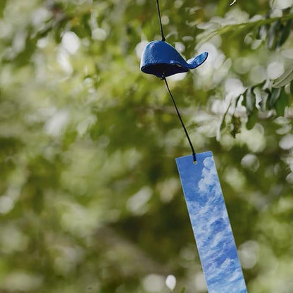 Japanese Bless Whale Small Wind Chimes Outdoor, Iwachu Cast Iron Lucky Temple Wind Bell Memorial and Sympathy Wind Chimes for Outside Good Luck for Garden, Patio, Balcony