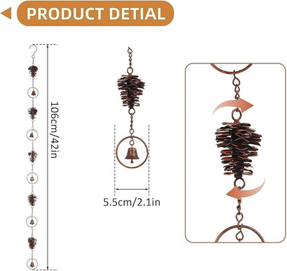3.6ft Rain Chains for Gutters Aluminum, Outdoor Decorative Rainchain Heavy Duty Gutter Catcher Downspout Replacement, Durable Hanging Rain Gutter Chain for Eaves Drainage and Home Display (Pinecone)