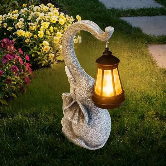 RICHIE Elephant Statue Solar Garden Decor，Outside Decor Sculptures Statues Lawn Ornaments Art for Home/Patio/Balcony/Front – Unique Gifts for Grandma/Mom/Mother