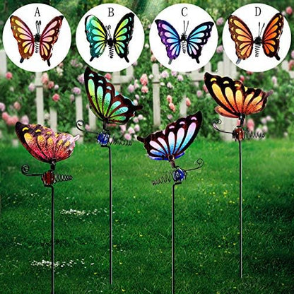Set 4 Butterfly Garden Stakes Decor, Metal & Glass Yard Art Decorative, Indoor Outdoor Lawn Pathway Patio Ornaments. A Set (4 Colors) of Sales