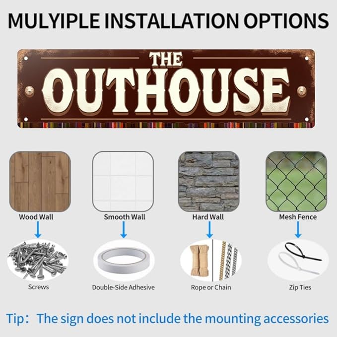 Vintage OutHouse Tin Sign 16x4 Inch Outhouse Design - Great for Backyard, Patio, Outdoor Rural Decor