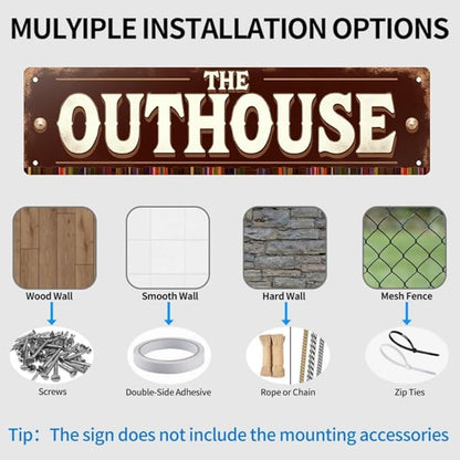 Vintage OutHouse Tin Sign 16x4 Inch Outhouse Design - Great for Backyard, Patio, Outdoor Rural Decor